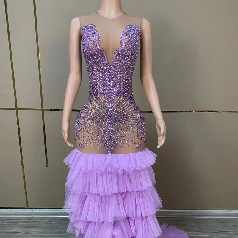 AD2102 Floor Length Classic Evening Gown End Elegant Netted Dress Irregular Shape Perfect for Snowmobiles