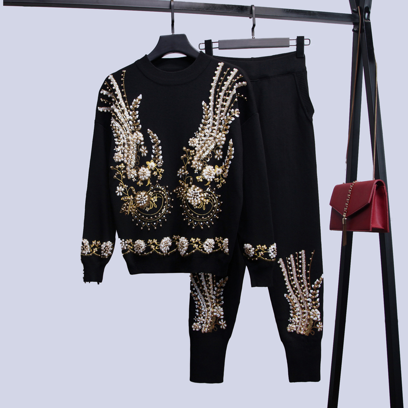 WC2202 Women's Winter Sweater with Pearl Decoration Regular Sleeve Size S-2XL Fabric Pearl Embellishment