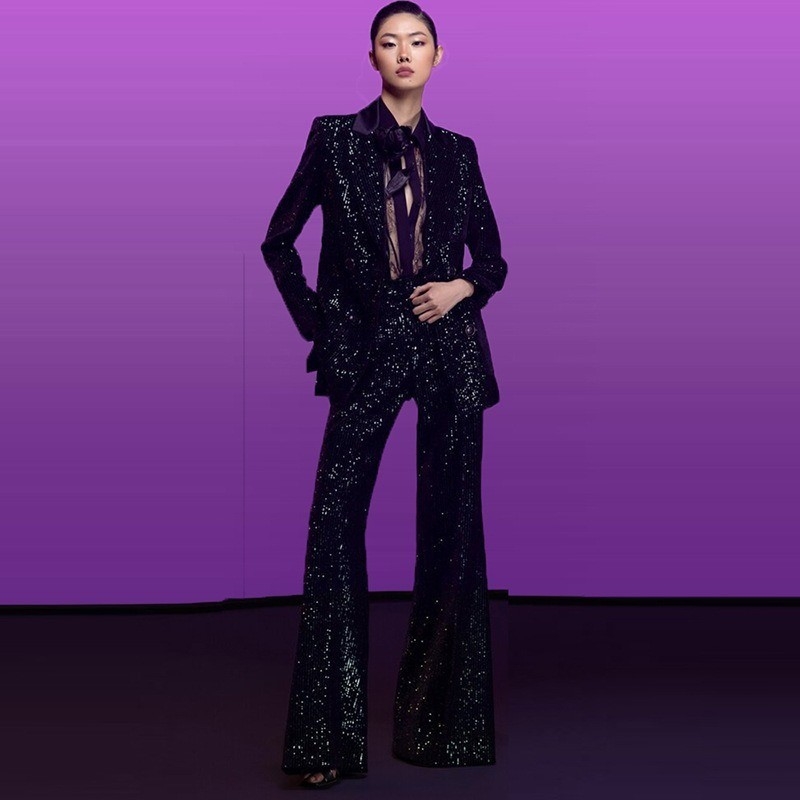 Supply Type Stocked Women's Two-Piece Set with Floral Print and Shimmering Pants Fashionable Design