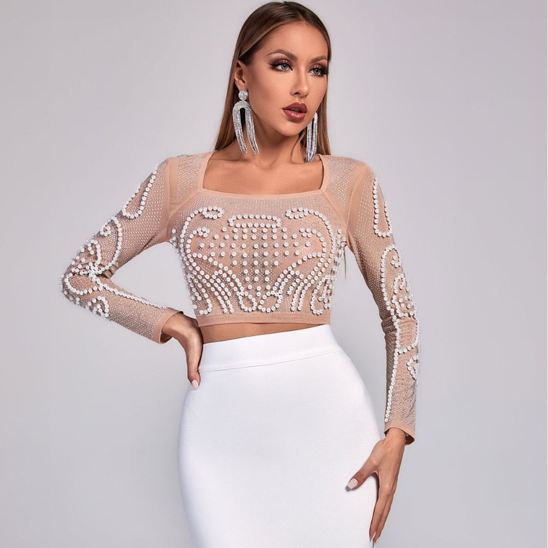 SS2250 Long Sleeve Top and Shimmering Two-Piece Set crafted from Artificial Silk Material for Spring Casual Dress
