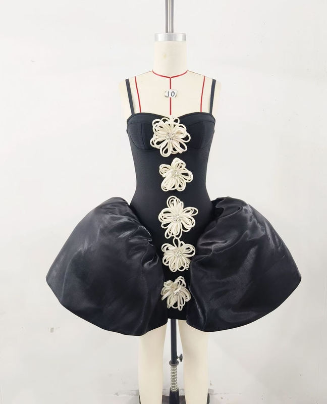 Silky Satin Fabric Strapless Mini Dress Luxurious Bandage Floral Bodycon Elegant Party Dress