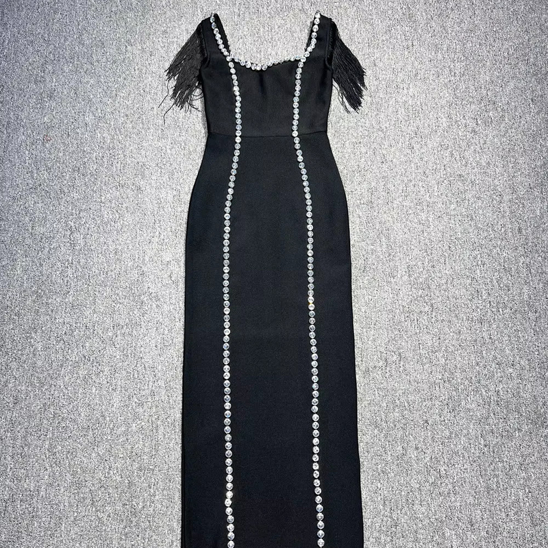 Kimsheinfashion SB3256 Women's Bandage Skirt Elegant and Stylish Party Skirt with Water Diamond Sexy High Slit Skirt 100