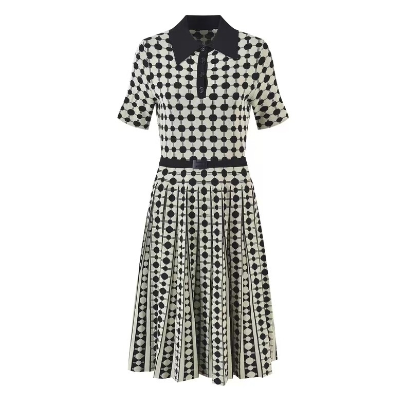 Customizable Logo Position and Embossed Printing Method Knitted Fabric Casual Retro Dress for SB3297 Fashion Spring Dress