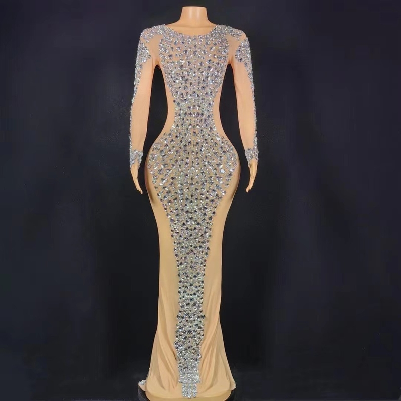 End Luxury Split Women's Evening Dress with Water Diamond Floor-Length Formal Dress Cover Style AD2081 Performance Clothing