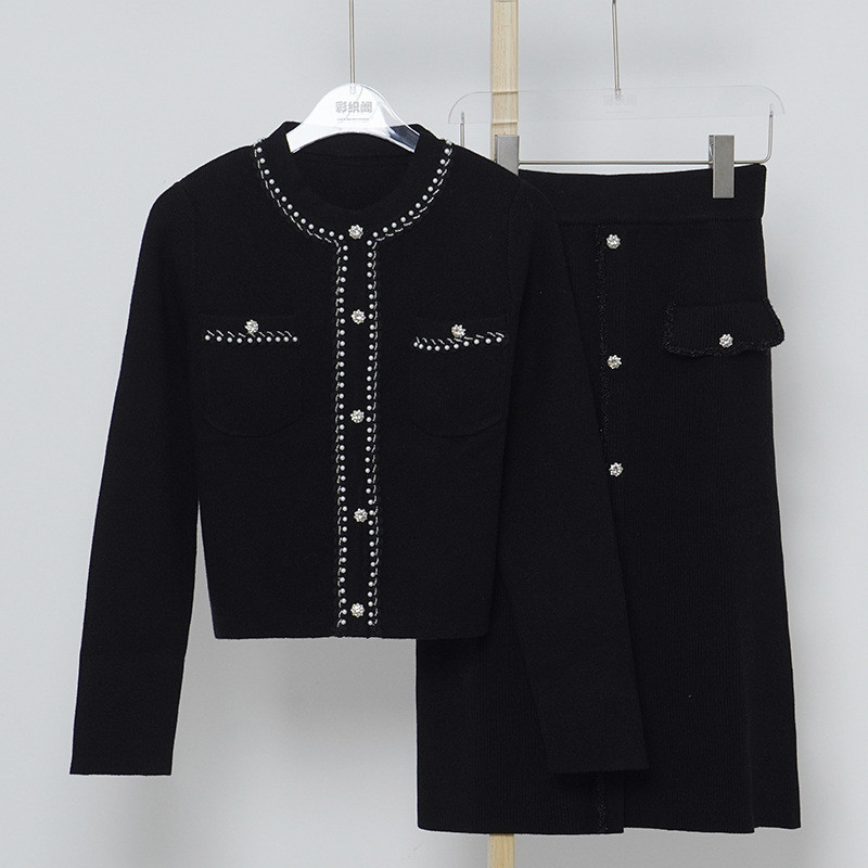 SR2264 Autumn Fashion Women's Two-Piece Set Long Sleeves and Luxurious Crystal Skirt for the Ultimate Fashion Statement