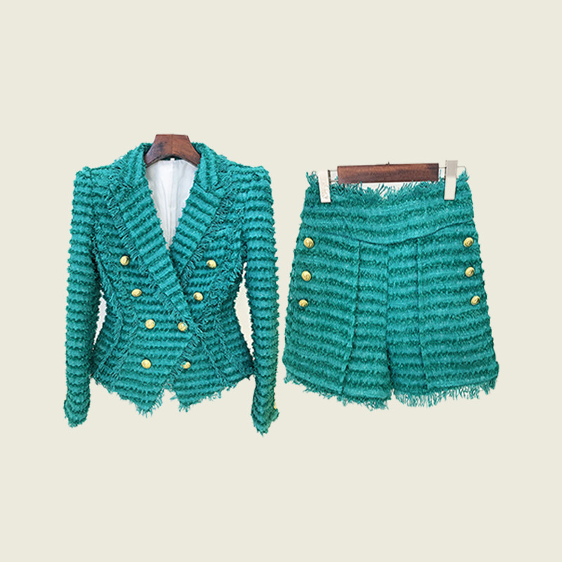 s SR2252 Kimshein Luxury Classic Women's Two-Piece Shorts Suit Winter Coat Pure Color Clothing Collection