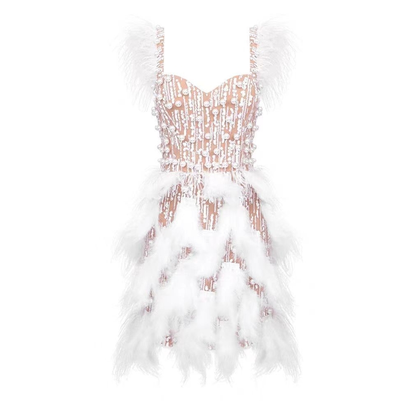 ED2585 Mini Sequin Sexy Feather Birthday Pearl Dress for Girls and Ladies Girls' Night Out Dress