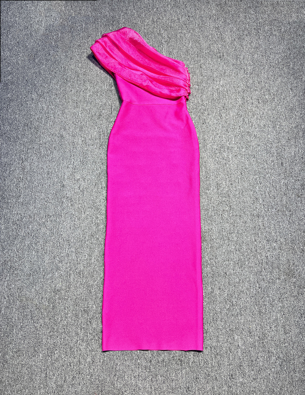 SB3122 Fashion Design One-Shoulder Sleeveless Crystal Dress for Women Breathable Evening Gown Bandage Dress