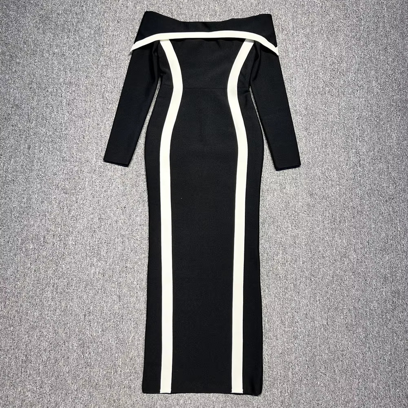 260g Fabric Weight LS2551 Kimshein Off-Shoulder Fashion Dress Long Sleeves and Elegant Bodycon Bandage Dress for Spring