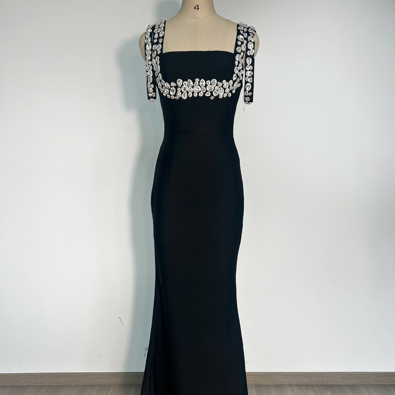 Kimsheinfashion Black Women's Bandage Dress Luxury Cocktail Dress Rhinestone Classic Lady Bodycon Sleeveless Dress for Your