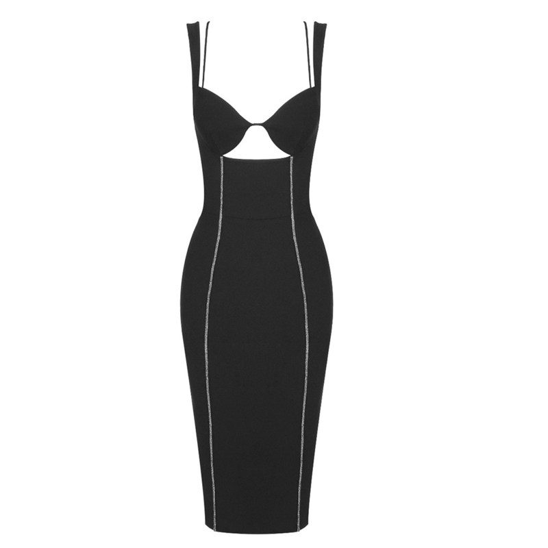 Stock/Ready to Ship SB3239 Black Bandage Dress Cocktail Party Women's Sleeveless Dress Split Hollow Out Bodycon Dress