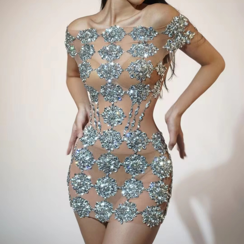 AD2433 Kimshein High Fashion Net Fabric Water Drill Mini Sexy Birthday Women's Clothing and Ready for Immediate Delivery