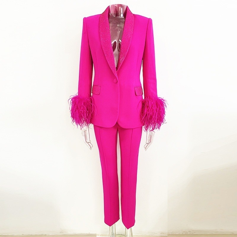 Elegant Women's Luxurious Pearl Two-Piece Party Office Suit with Regular Sleeves and Polyester Cotton Blend Material Type