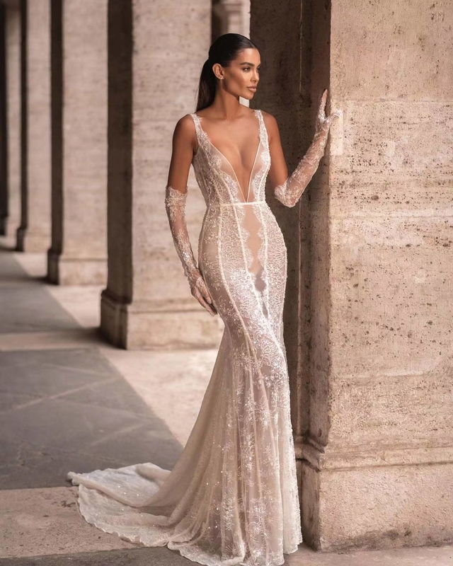 ED2562 Kimshein Lace Bodycon Dress with Pearl Backless Wedding Evening Dress for Women Elegant Elegant and Sophisticated