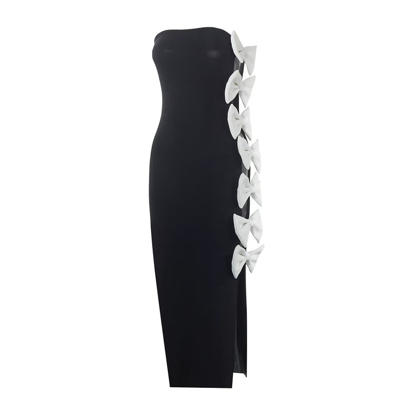 kimsheinfashion SB3200 Women's Bandage Skirt Fashion Strapless Sheath Skirt Elegant Party Skirt with White Butterfly Bow