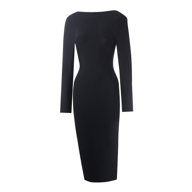LS2561 Women's Backless Long Sleeve Tight Top end Zipper Maxi Bandage Dress with LS2561 Model made of Bandage Fabric