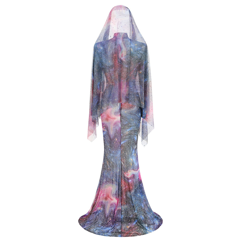 end Evening Gown LS2594 Gradient Dress with Water Diamond Long Sleeve Protective Dress Sailor Round Collar 300g Fabric Weight