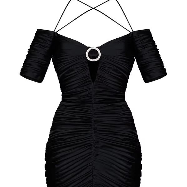 220g Fabric Weight SB2527 Summer Elegant Satin Short Sleeve Celebrity Party Outfit Tight Sexy Fashion Pleated Mini Dress