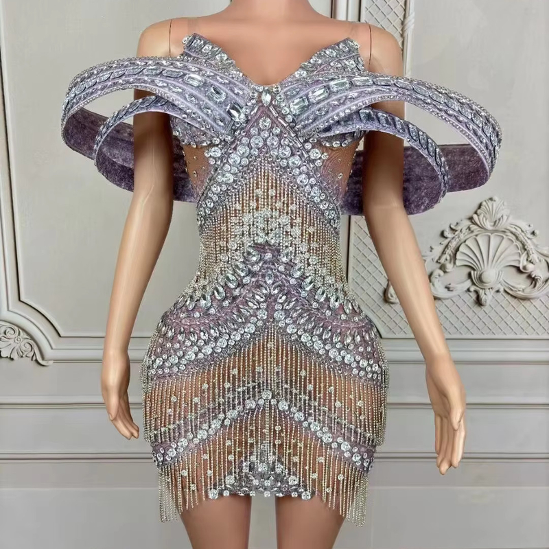 Kimshein AD2438 Latest Fashion Women's Luxurious Bodycon Sleeveless Evening Dress with Gemstone Edge and Precious Stones