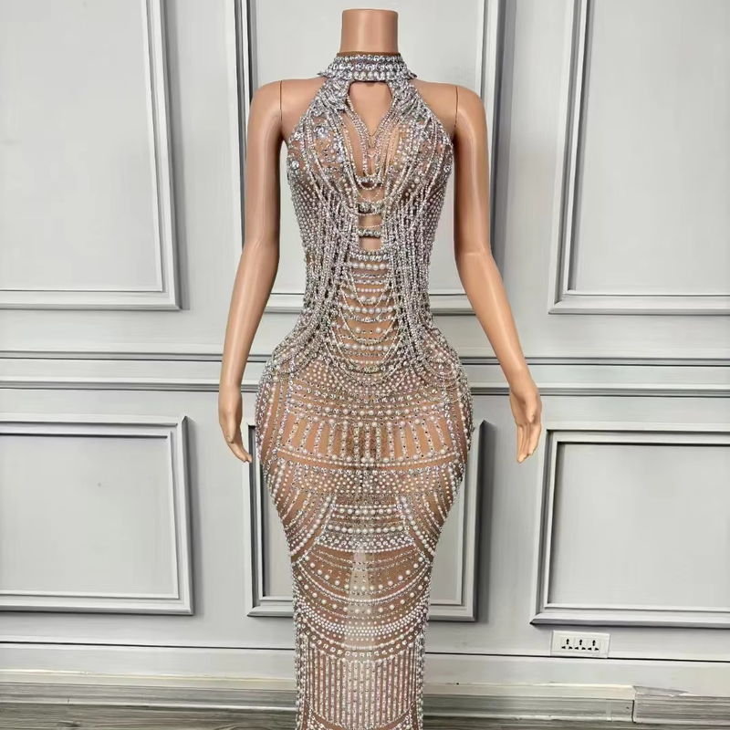 Kimsheinfashion AD2352 Luxurious Handmade Crystal Evening Dress Party Shining Performance Sleeveless Gown from Guangdong