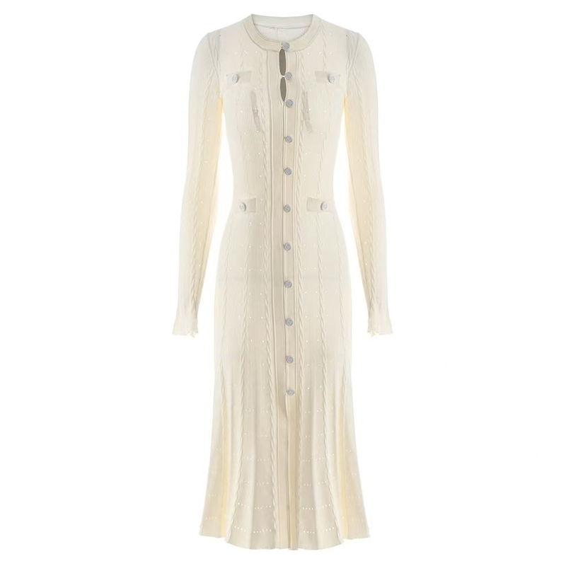 280g Fabric Weight KD2337 Women's Elegant Formal Long Sleeve Winter Knit Clothing with Natural Waistline