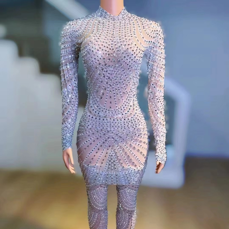 AD2255 Plus Size Women's Fashion Evening Party Dress with Water Diamond Set Pure Color Design and Ready to Ship