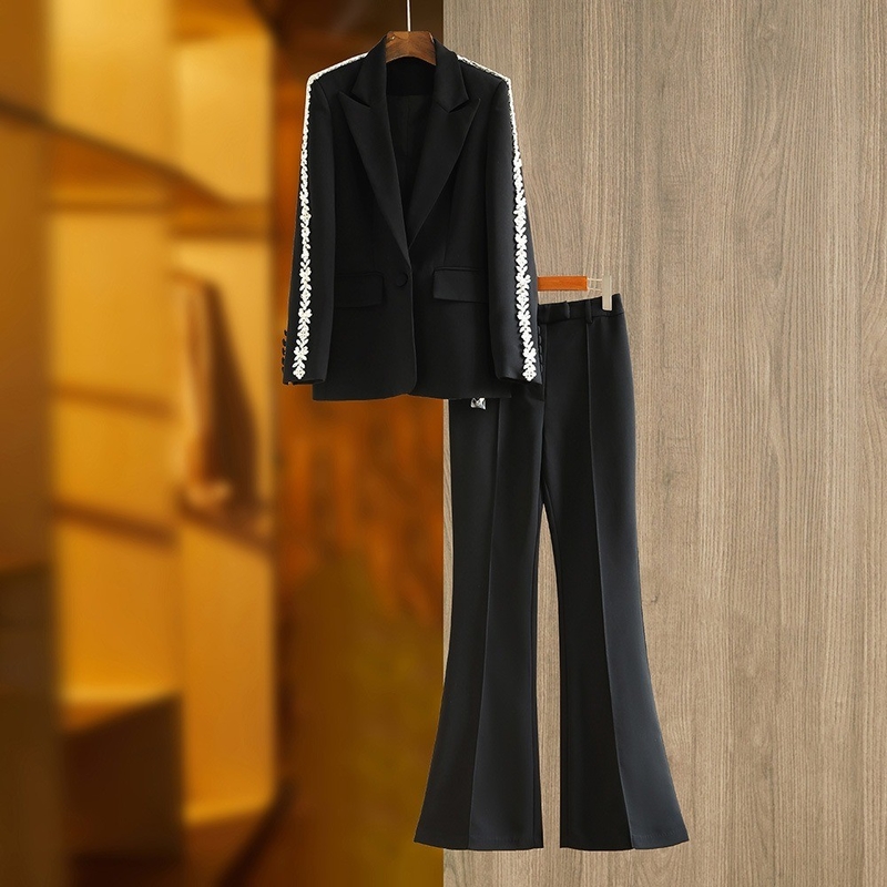 Pure Color Women's Spring Suit with Handmade Crystal Bead and Diamond Embellishment SR2224 Diamond Embellished Pants