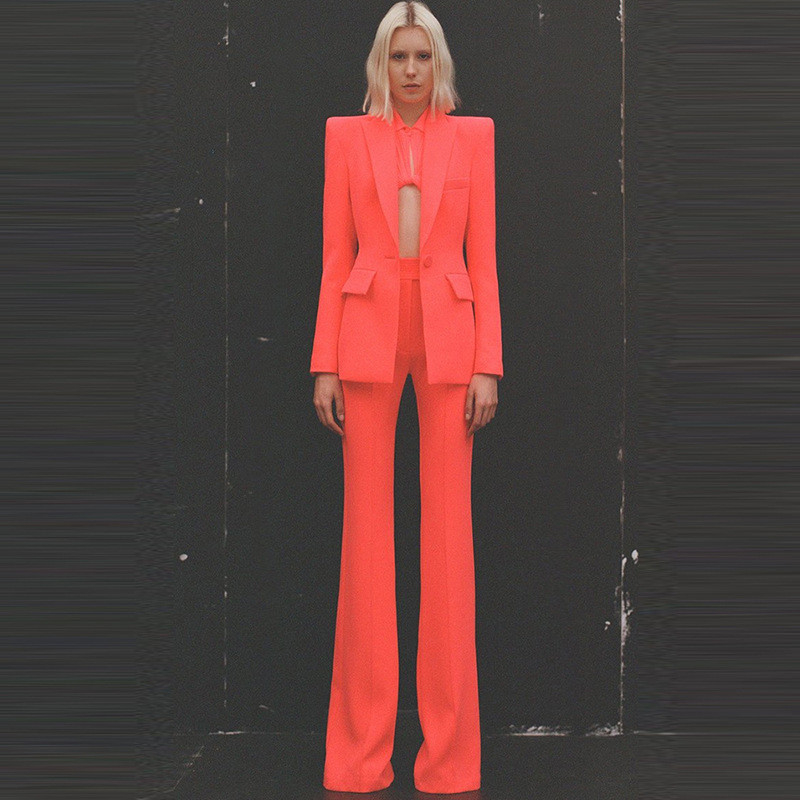 7 Days Fast Sampling SR2218 Kimshein Women's Fancy Blazer and Pants Suit Bright Colored Two-Piece Set with Latest Design
