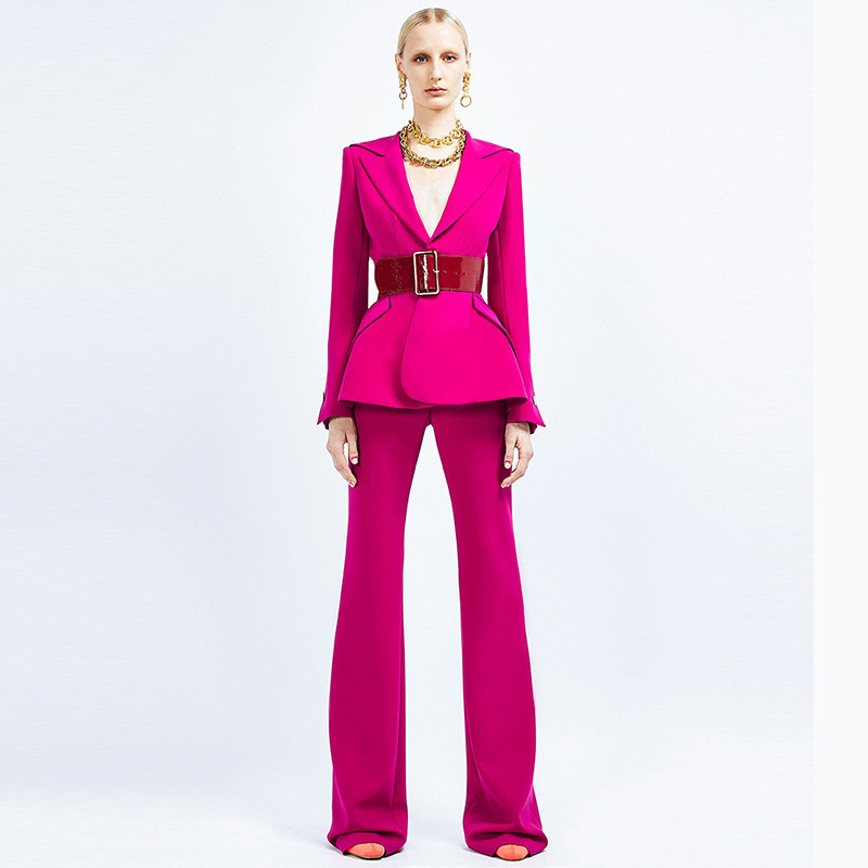 Full Sleeve Women's Business Two-Piece Suit Set with Breathable Fabric and Printed Pattern in Polyester-Cotton Material