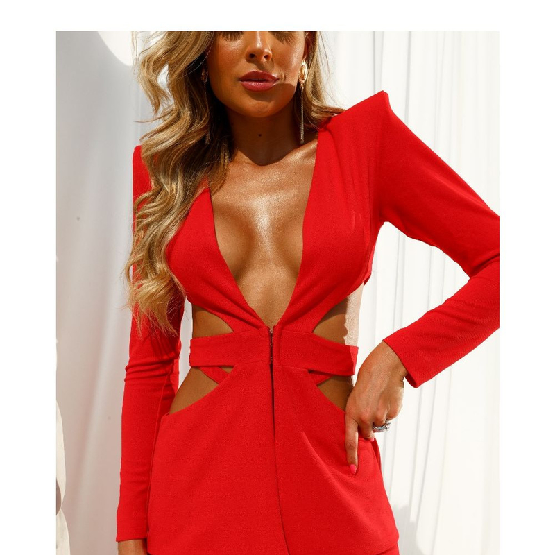 SR2215 Women's Club Clothing Two-piece Set Red Cut Women's Spring Suit Women's Clothing Supports Intelligent Tracking