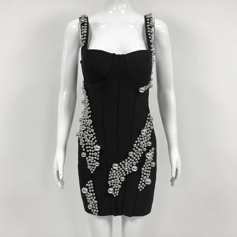 Supports Intelligent Tracking SB3020 Luxurious Women's Fashion Mini Dress with Beaded Pearl Accessories and Bandage Design