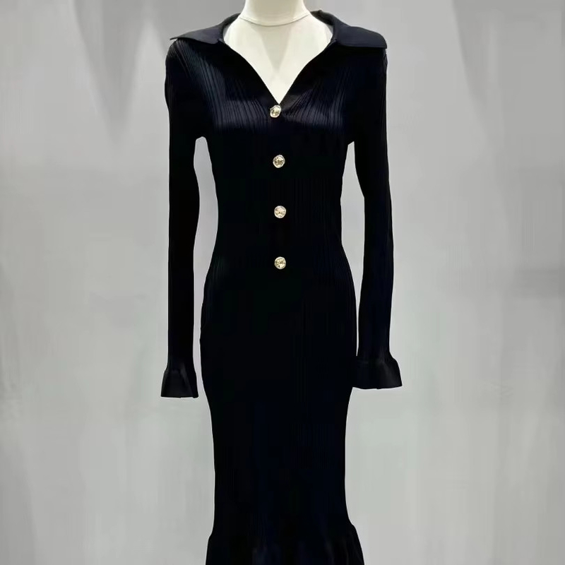 kimsheinfashion KD2265 Mermaid Knit Dress Winter Dress Black Dress Elegant Women Flare Sleeve 100 and Ready to Ship Fast