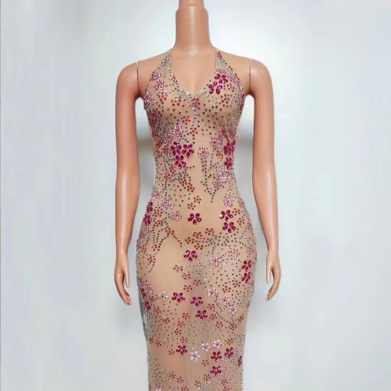 AD2295 Women's Fashion Backless V-neck Long Dress for Dance Party Crystal Evening Gown Eco-friendly and Sophisticated
