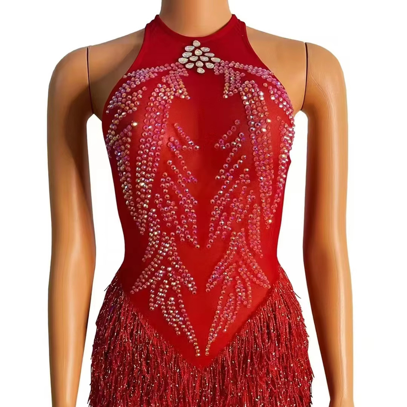 Natural Waistline AD2298 Kimshein Fringe Dress Ideal for Dance and Club Events Mini Length Fringe Design Stage Performance