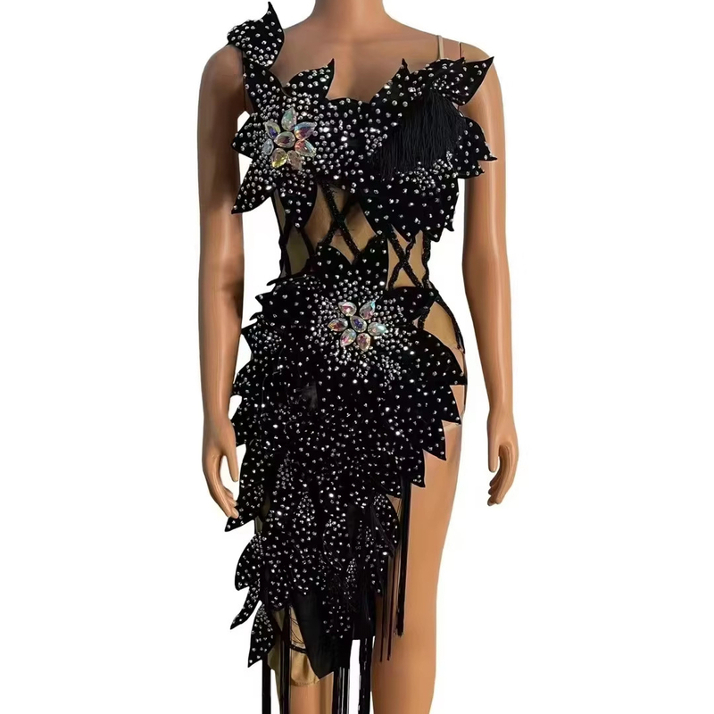 AD2299 Goldsin Fashion Handmade Women's One-Shoulder Sleeveless Crystal Dress with Water Drill and Customizable Logo