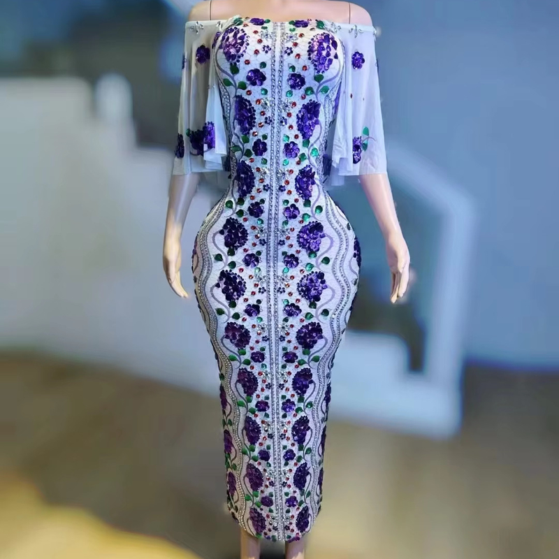 Water Crystal Decoration AD2302 Beautiful Women's Evening Dress with Customizable Logo Position and Pure Color Pattern