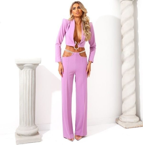 Kimshein SR2214 Women's Fashionable and Elegant Two-Piece Set Solid Color Sexy Design Luxury Casual Polyester Cotton Fabric