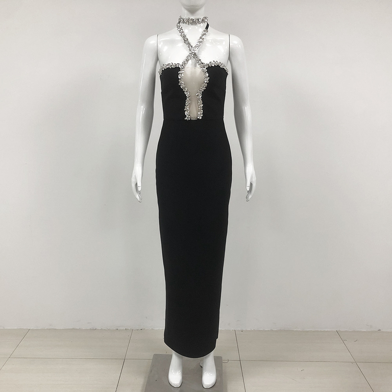 SB3093 Black Bandage Dress Elegant Lady's Sexy Backless Crystal Luxury Tight-Fitting Dress with Customizable Logo Position