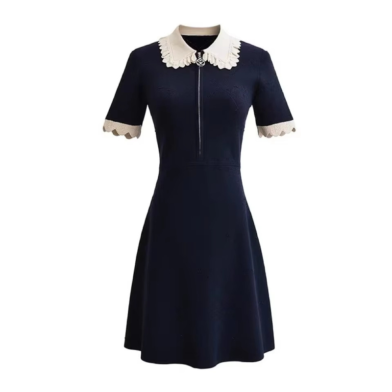 KD2253 French Knit Dress and Elegant Short Sleeve Women's Clothing for Casual Autumn Wear Made in France Summer Collection