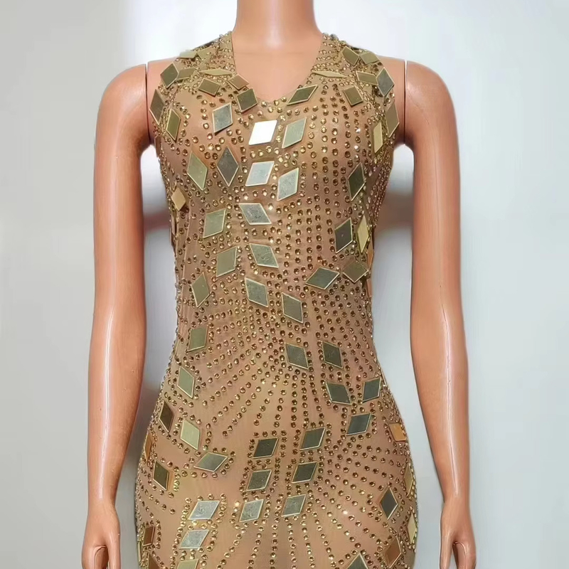 AD2305 Kimshein Women's Fashion Club Dress Mesh Fabric and Beaded Mirror Sequin Dress with Customer Requirements
