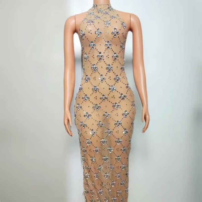 AD2306 Kimshein Fashionable Luxurious Women's Evening Dress Long Crystal Party Dress Made in Guangdong with Mesh Fabric