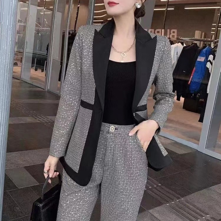 H3317 Kimshein Women's Suit Set Luxurious Shiny Two-Piece Set for Spring and Autumn Top Length Regular Sleeve All Seasons