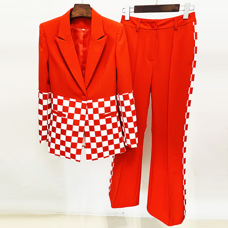 Unleash Your Inner Fashionista with H3219 Kimshein Women's Long Sleeve Luxurious Color Block Formal Suit Two-Piece Set