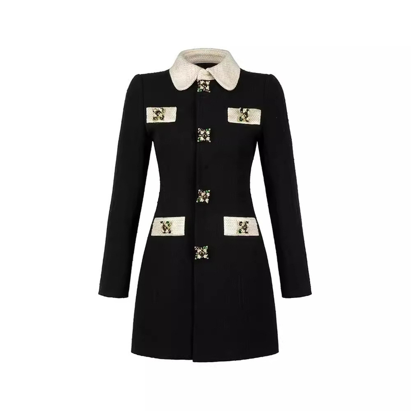 Elegant Made Crystal Button Long Sleeve Dress for Luxurious Party and Birthday Celebration