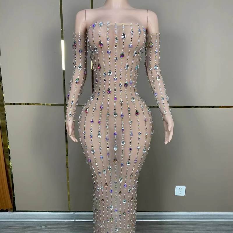 Customizable Logo and Graphic Design AD1970 Luxurious Long Sleeve Crystal Ball Evening Gown for Women in Shiny Satin Fabric