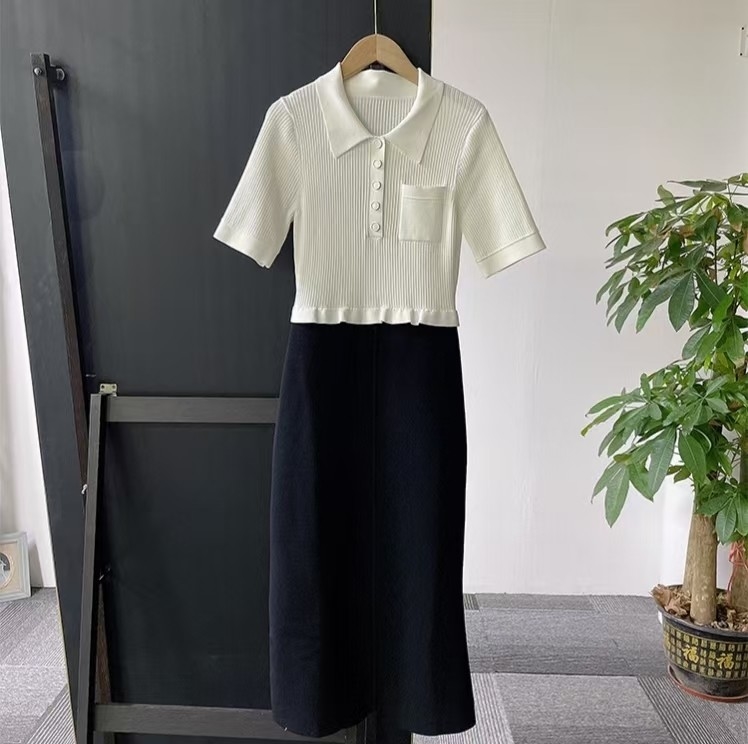 Made KD2313 Knitted Dress Spring and Autumn Elegant Women's Long Sleeve Maxi Dress with Sailor Collar