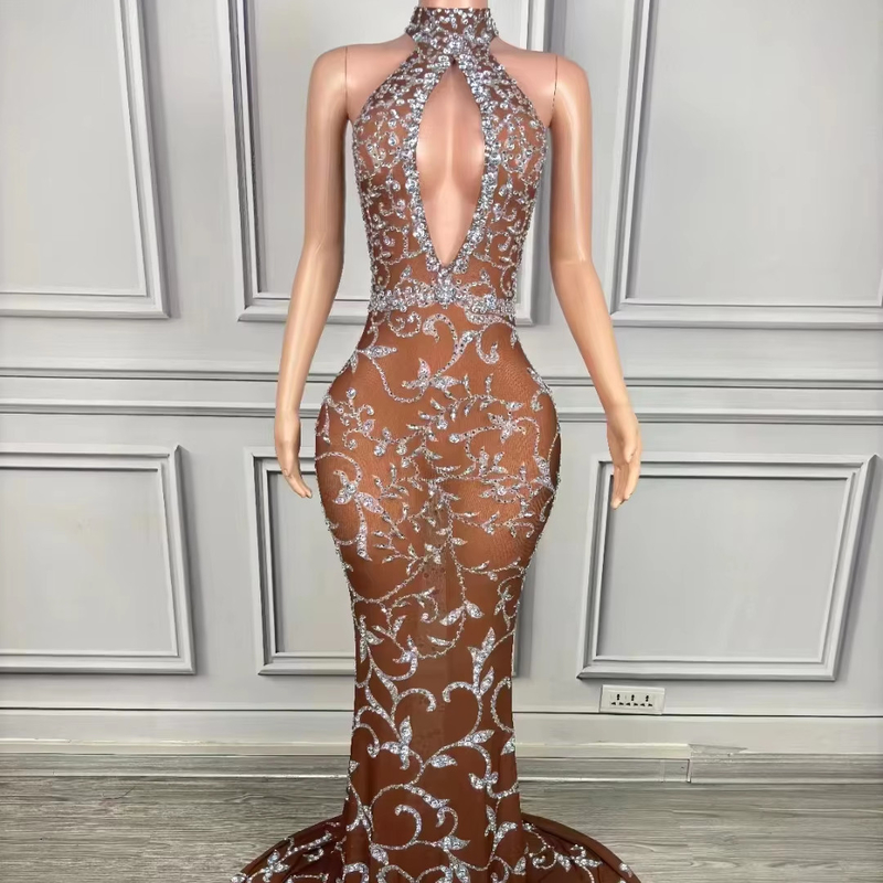 AD2229 Luxurious Diamond Women's Party Crystal Floor Length Women's Evening Dress with Custom Logo and end Craftsmanship