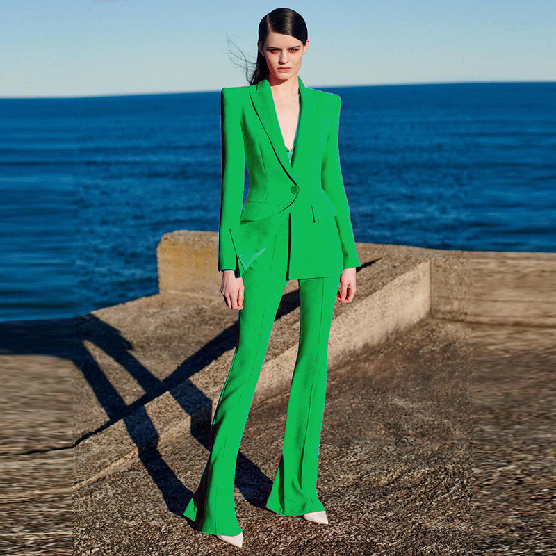 H3288 Women's Office Suit with Flared Pants Set DHL/Fedex/UPS/FedEx/EMS 3-7 Days Shipping Polyester/Cotton Material