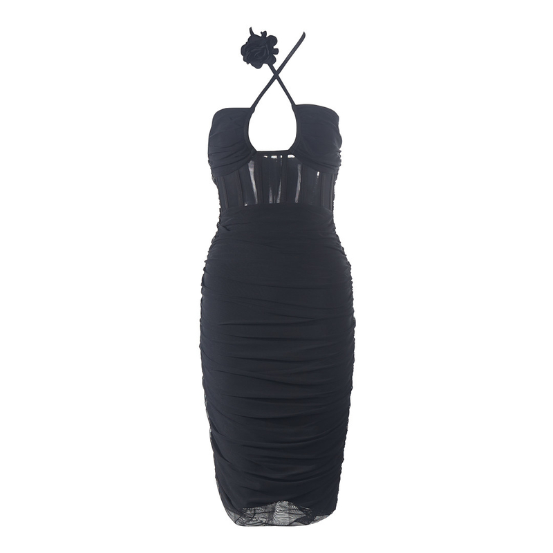 Summer Cocktail Dress in SB3236 Chicken Wire Mesh Material Women's Backless Casual Midi Dress Sleeveless Dress for Women