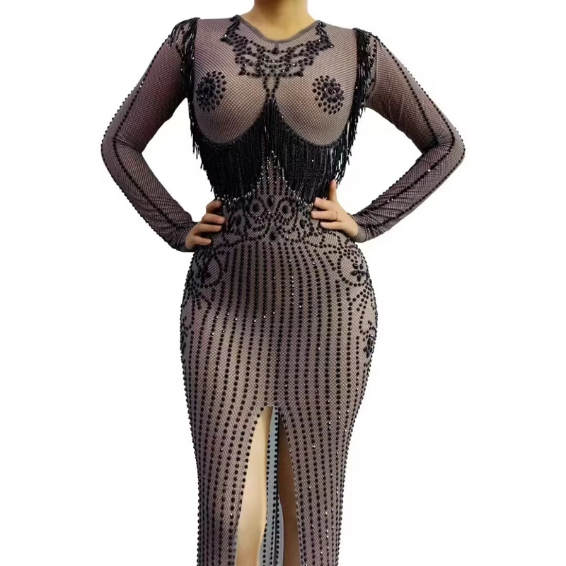 AD2280 Kimshein Women's Party Dress Long Sleeves Water Diamond Beaded Embellishment and Wrinkle-Resistant Material